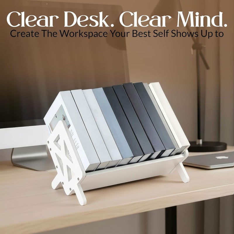 Bunkal Bamboo Desktop Bookshelf – Tilted Tabletop Bookshelf Organizer for Cookbooks, CDs, Magazines, Portable, Small Bookrack for Home, Dorm, or Office,15.75" x 8.86" x 9.17" - Image 4
